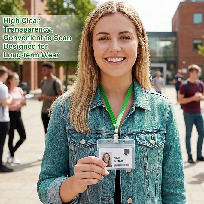 Marspark 200 Sets Clear Name Tags with Lanyard, Lanyards for ID Badges Reusable Strap with ID Holder Plastic Name Badges for Adults Business School Church Conference (Dark Green)