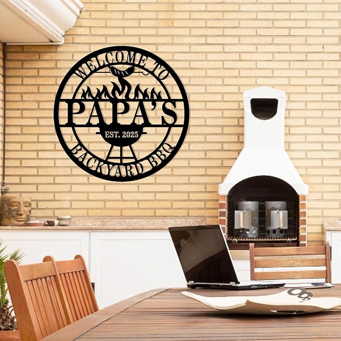 Personalized BBQ Grill Sign Custom Metal Outdoor Kitchen Decor Grill Master Name Sign Backyard Barbecue Zone Sign for Patio Man Cave Grilling Area Gifts for Him