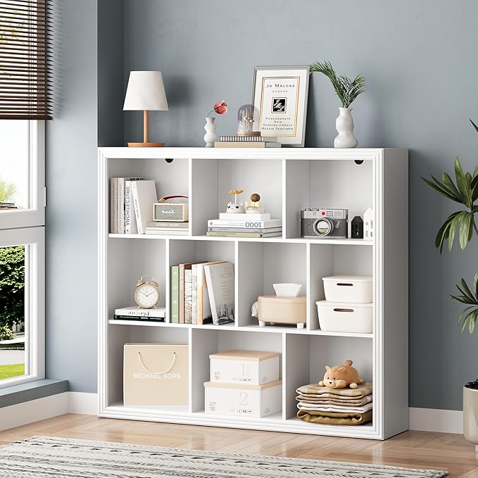 BORNOON Book Shelf with 10-Cube, 43” Wide Bookshelf with Anti-Tip Device, 38” Tall Open Bookcase, Modern Display Organizer Book Case for Home Office, Entryway, Living Room, Bedroom, Study Room