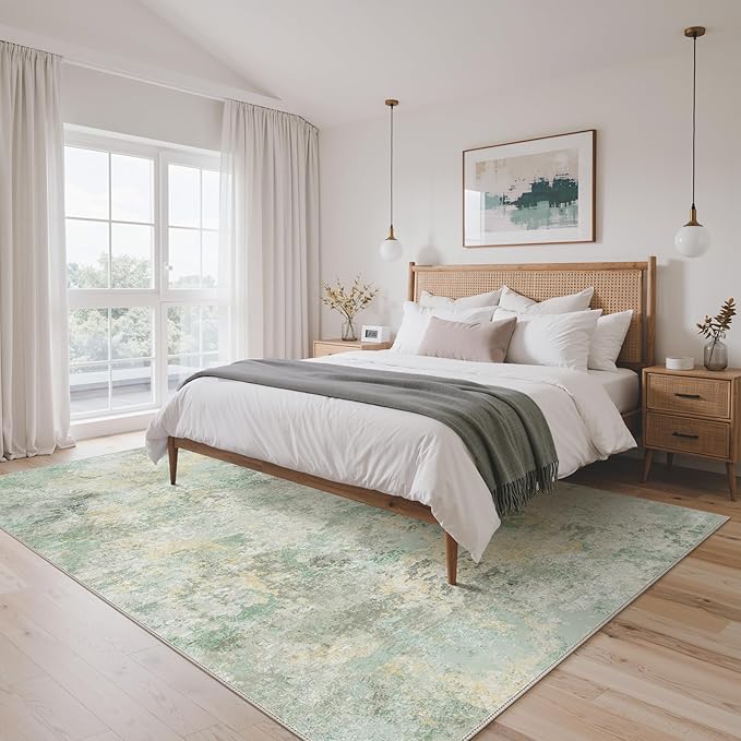 GENIMO Washable Rugs 8x10 Area Rugs for Living Room Bedroom, Modern Lightweight Rug Ultra Soft Indoor Area Rugs 8x10 for Dining Room, Low Pile Carpet with Non Slip Backing, Light Green