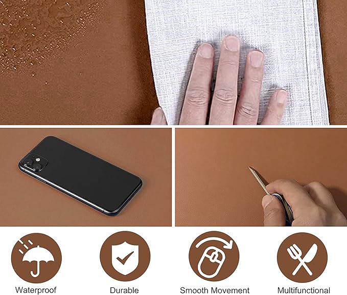 SUJAYU Dual Sided PU Leather Desk Pad, Mouse Pad, Office Desk Mat, Non-Slip Laptop Desk Pad, Waterproof Desk Writing Pad for Office and Home (31.5" x 15.7", Brown+Silver)