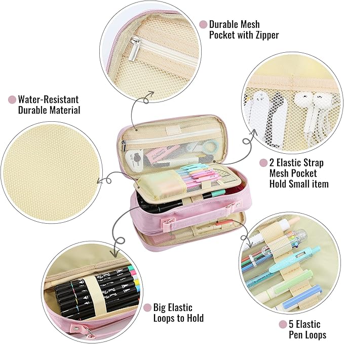 JOINPRO Pencil Case, Large Capacity Pencil Case Organizer; Double Zipper Storage Bag; Big Pencil Pouch for College School Office Teen Girl Boy Men Women Adult