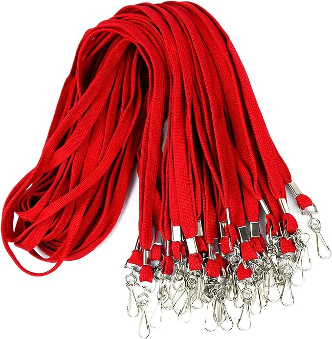 Ollain Badge Lanyards Flat Lanyard Swivel Hooks Durably Neck Bulk Lanyards with Clip for Women/Men Business Card ID Employee Student Lanyards (Red, 100 Pack)