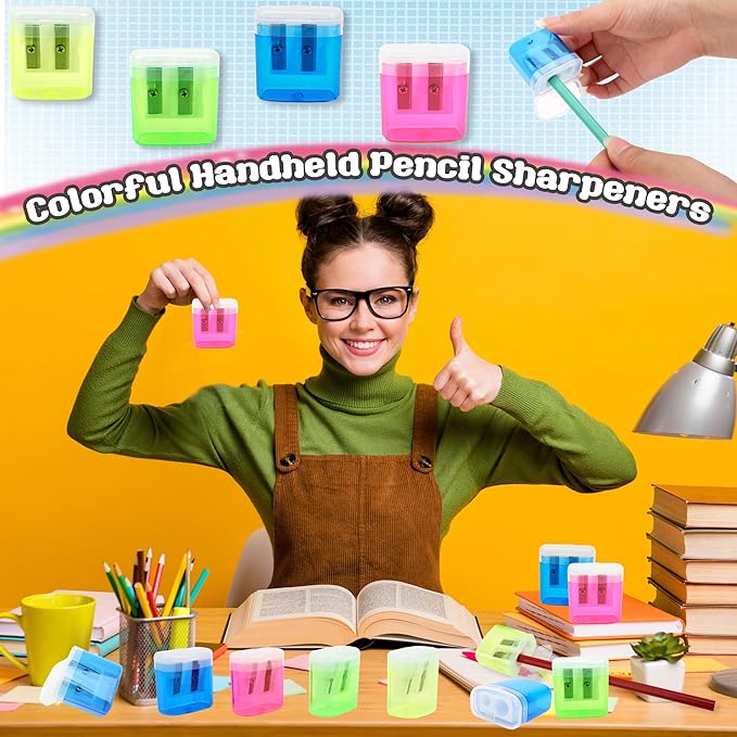 120 Pieces Pencil Sharpeners Bulk Colored Dual Holes Sharpeners Portable Manual Pencil Sharpeners for Kids Students Classroom Supplies, 4 Colors