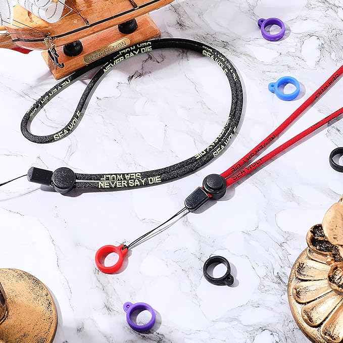 16 Pcs Anti Lost Lanyard Set Include 2 Necklace Lanyards Safety Neck Strap with 14 Silicone Ring Soft Protective Ring (Black, Red)