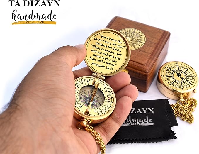 For I Know The Plans I Have For You, Jeremiah 29:11, Solid Brass Directional Engraved Compass, Baptism Gifts for Boys Girls, First Communion, Christian Gifts for Men, First Confirmation Gifts for Boys