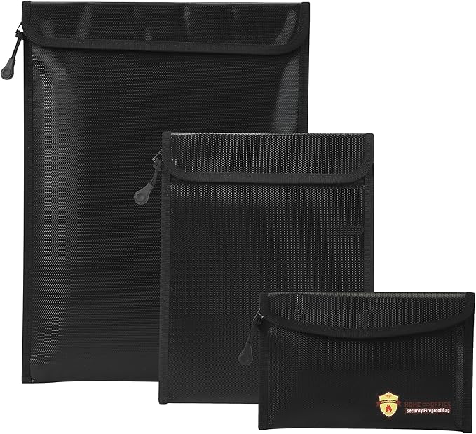 3 Pcs Fireproof Waterproof Document Bag(2000℉), Fire and Water Resistant Safe Zipper Storage Organizer Pouch for A4 A5 Documents Holder, Cash, Passport, Tablet, Laptop, File, Jewelry