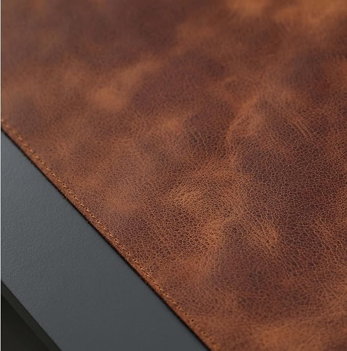 TORONATA Jersey Genuine Calfskin Leather Desk Pad, Office Desk Mat with Non-Slip Bottom, Smooth Surface for Mouse & Keyboard, Desk Protector (14.6x31.5 inches) (Antic Tan)