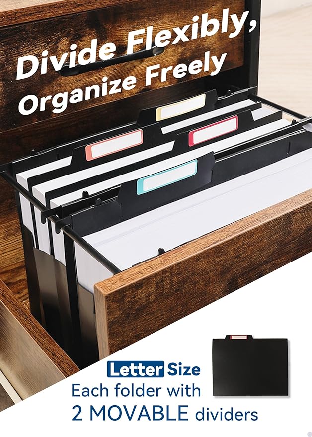 SortRax Plastic High Capacity Hanging File Folders, Letter Size, 4" Expanding Accordion Pocket with Movable Dividers, Heavy Duty for Filing Cabinet, Insertable Tabs, 6 Pack