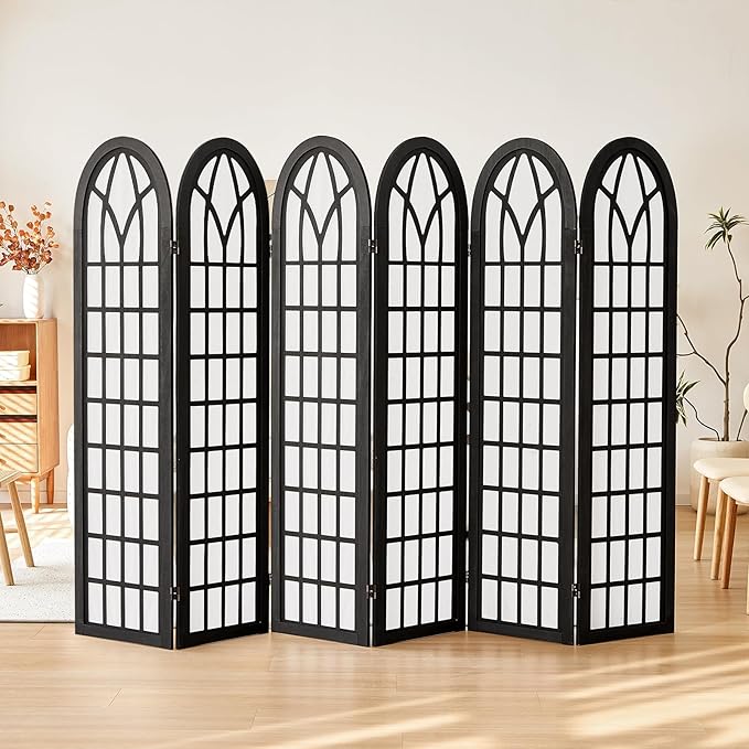 Aletheiawu Room Divider and Folding Privacy Screen, 6 Panel Japanese Shoji Style Room Divider, Partition Divider for Room Separation, Portable Decoration Screen for Home Office Restaurant - Black