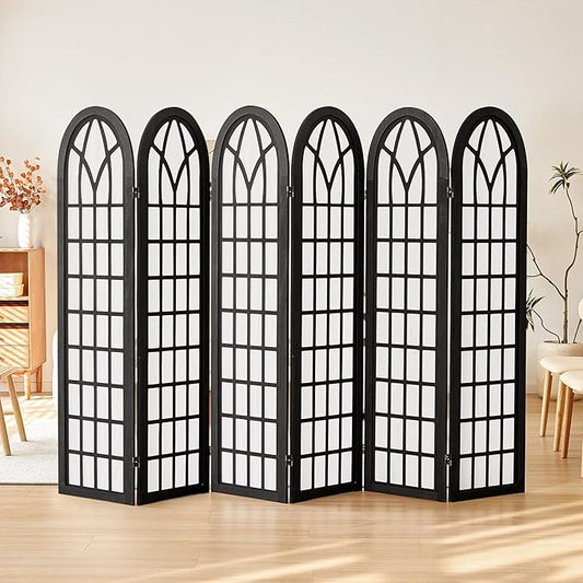 Aletheiawu Room Divider and Folding Privacy Screen, 6 Panel Japanese Shoji Style Room Divider, Partition Divider for Room Separation, Portable Decoration Screen for Home Office Restaurant - Black