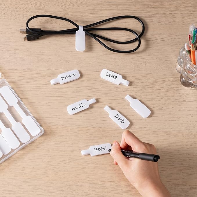 Trilancer Reusable Cable Cord Wire Labels, Easy to Write on, Hook&Loop Closure, for Organizing and Identification, Cable Tags, Multiple Uses - 35PCS(White)
