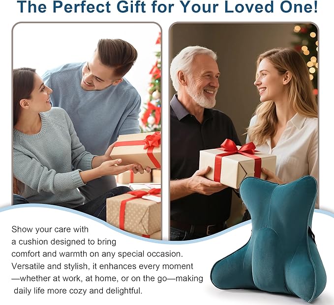 Ailuteie Lumbar Support Pillow(Pat. Pend) – Multi-Functional Ergonomic Back Cushion for Office Chair, Car Seat & Sofa, Reading Pillow with Firm Multi-Zone Support to Relieve Lower Back Pain,Slate Blue