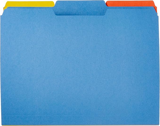 Amazon Basics File Folders with Tabs for Filing, AMZ401, Sturdy, Letter Size, Assorted Colors (100 Pack)