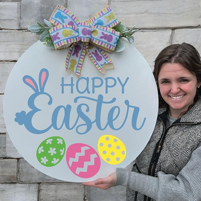 Wood front door sign Wood sign Home decor Welcome sign Sign for front door House warming gift Wedding gift (Happy Easter, 22" Width)
