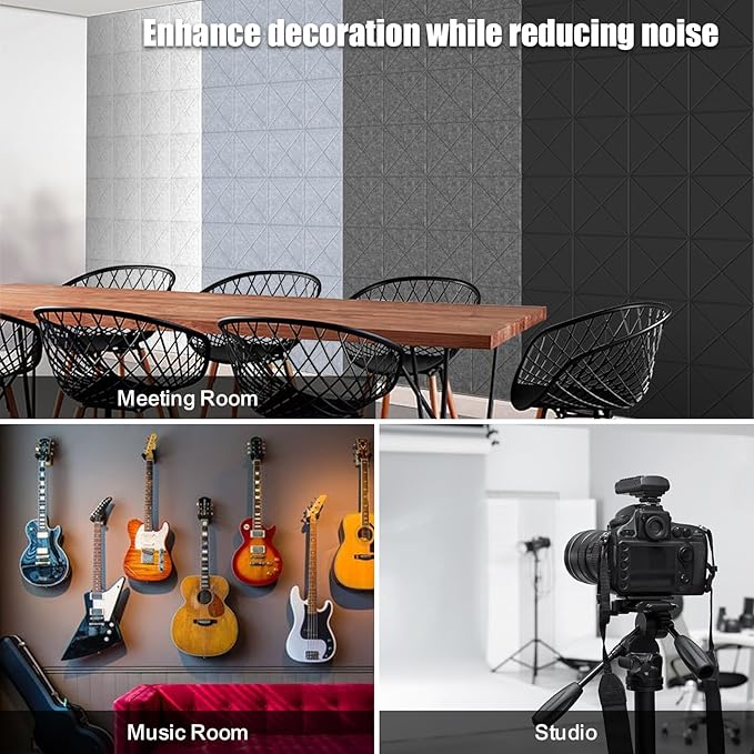 Sonicism 12 Pack X-Lined Acoustic Panels with Self-Adhesive, 12"X 12"X 0.4" Sound Proof Foam Panels, Decorative Soundproof Wall Panels, Sound Absorbing Tile for Home & Offices, Silver Gray