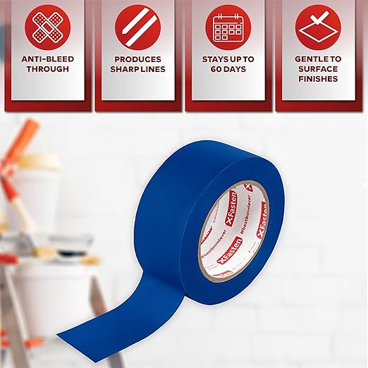 XFasten Blue Painters Tape 1.88 Inch x 60-Yards 1" Core, Wall Safe Masking Tape, Blue Paint Tape for Walls Painters Masking Tape Best Painting Supplies