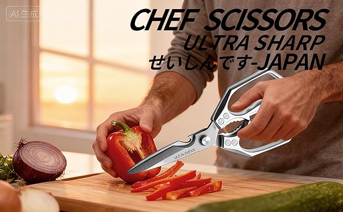 Kitchen Scissors Silver - Stainless Steel Shear, Sharp Meat Cutting Scissors Dishwasher Safe, Poultry Shears Heavy Duty, Japanese Cooking Scissor for Food, Christmas Gifts for Men Women