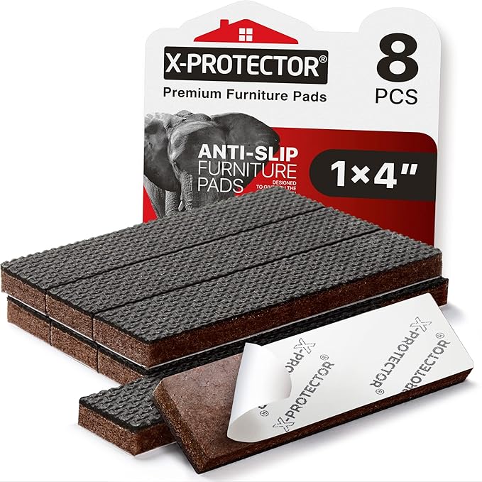 X-PROTECTOR Non-Slip Furniture Pads 8 PCS 1” x 4” - Rubber Furniture Grippers - Self-Adhesive Floor Protectors Grips for Furniture Feet!