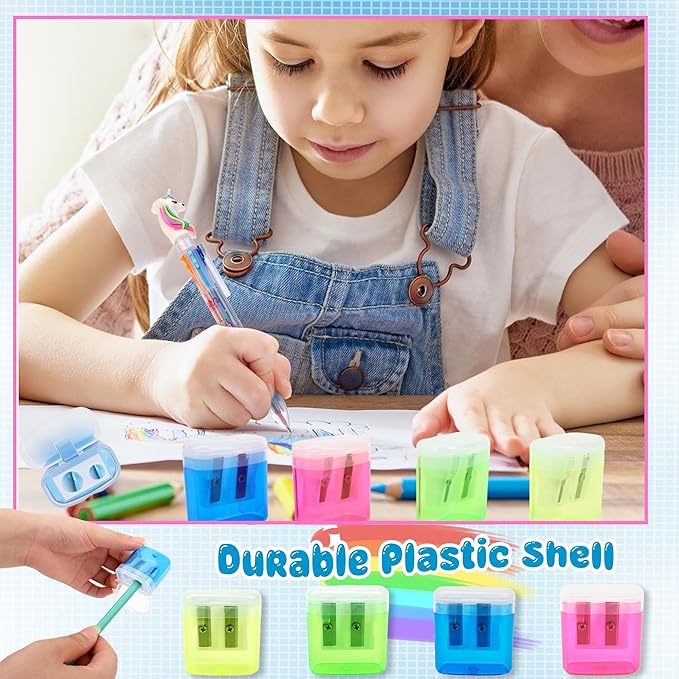 120 Pieces Pencil Sharpeners Bulk Colored Dual Holes Sharpeners Portable Manual Pencil Sharpeners for Kids Students Classroom Supplies, 4 Colors