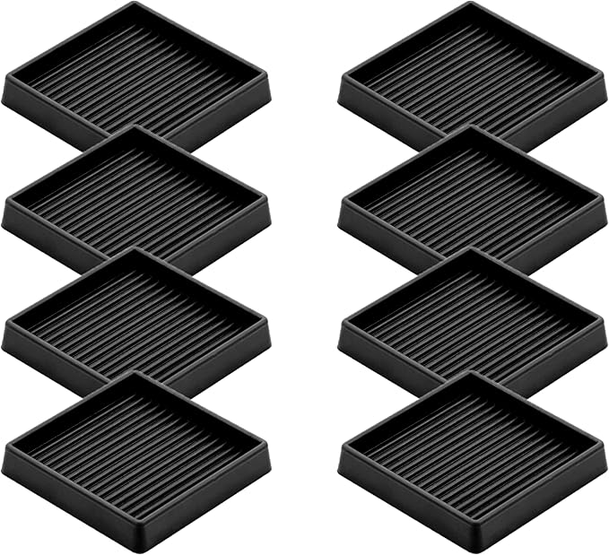 VOCOMO 3X3 Rubber Caster Cups, Non Slip Furniture Pads, Anti-Slip Gripper, Anti Skid Furniture Feet, Anti Slide Floor Protector for Bed Couch Stoppers (8 Pack, Black)