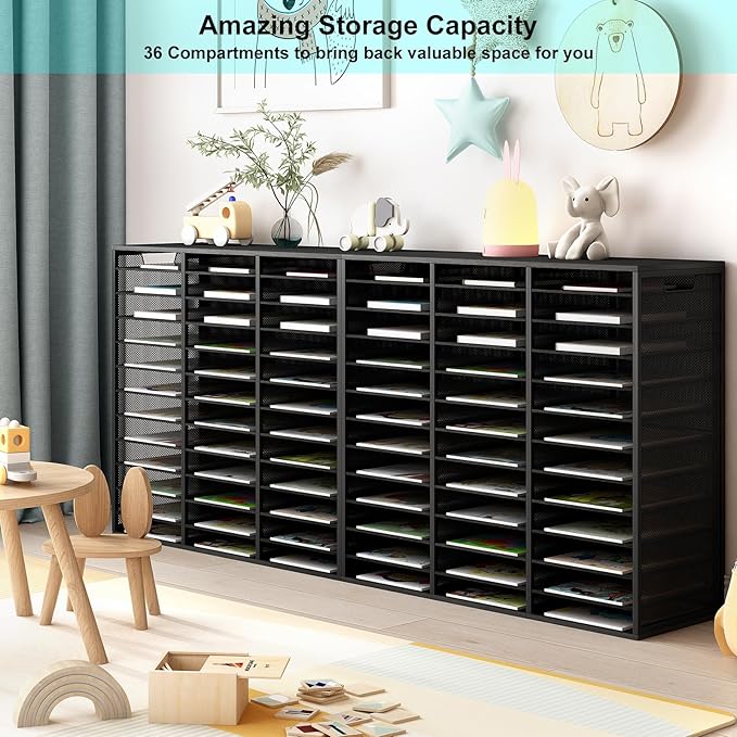 PAG-Mass Mail Sorter Adjustable Countertop Mail Holder, Heavy Duty Literature Organizer, Student Mailbox for Classroom, Desktop Bill Paper Organizer for Office Home School, 36 Compartments, Black