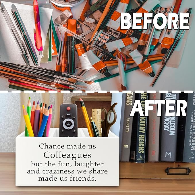 XPH Colleague Gifts Pen Pencil Holder Organizer for Desk, Work Bestie Friends Gifts for Women, Coworker Friend Gift Wooden Box Sign for Home Office Desk Tabletop Decorations