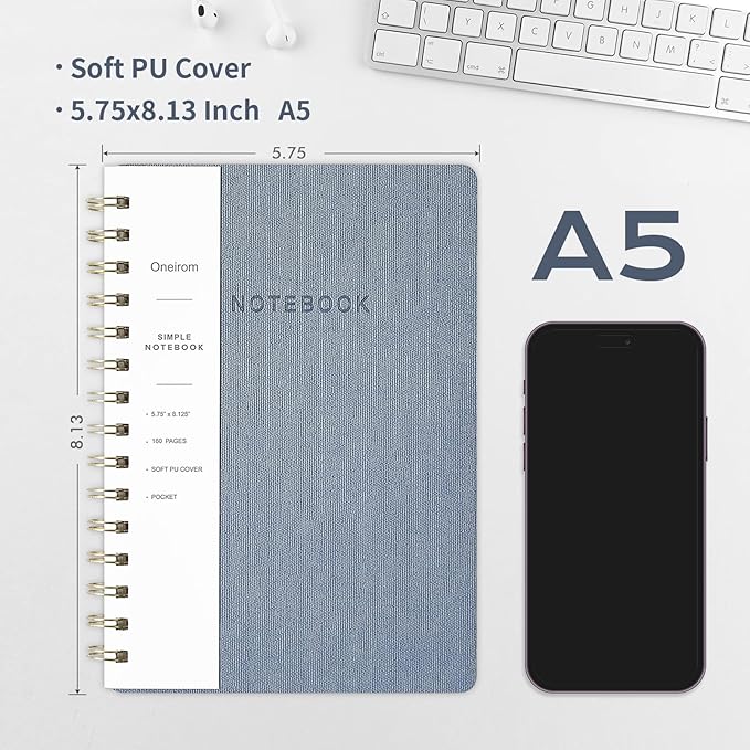 Spiral Notebook-5.75" x 8.125" College Ruled Journal with Inner Pockets and 160 Pages,PU Leather Cover Business Journal, Twin-Wire Binding Notebook Perfect for Office & Home School Supplies 2 pack Reefblue/Pink