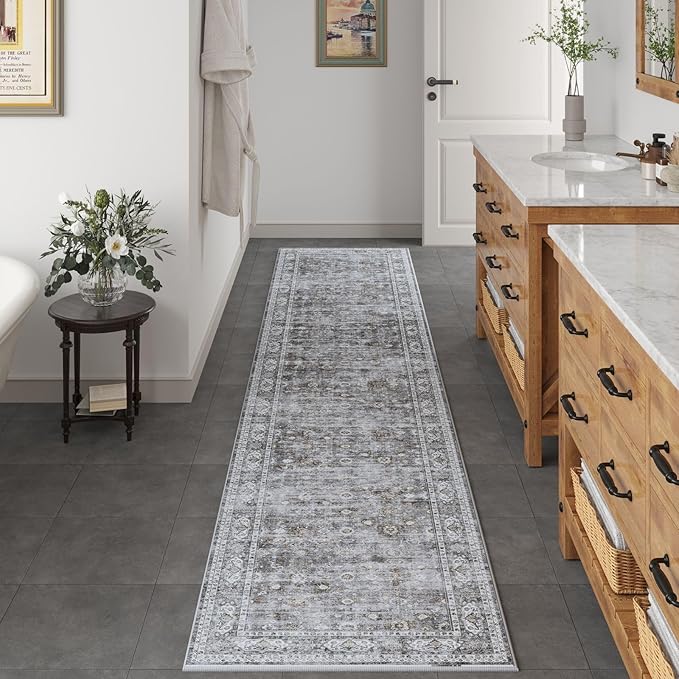 Runners for Hallways Kitchen Runner Rug Non Slip 2'x10' Long Washable Rugs with Rubber Backing Soft Vintage Carpet Runner for Hallways, Kitchen, Laundry, Bedroom, Bathroom (Grey)