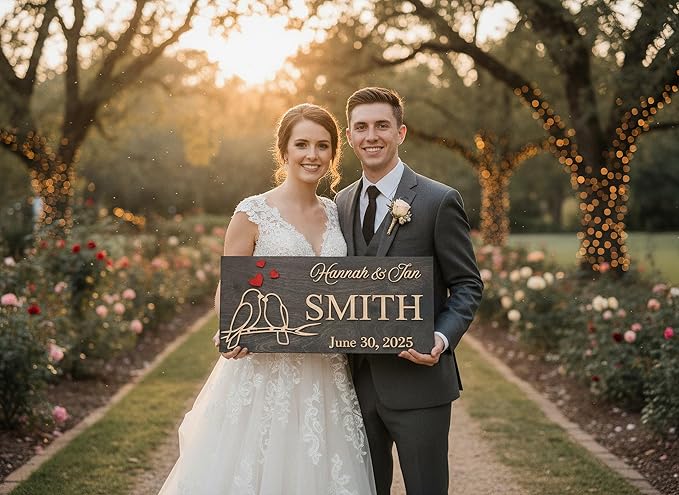 Custom Family Name Sign | Personalized Wooden Wedding Gift | Rustic Last Name Wood Plaque | Established Date Sign |Аnniversаrу (Nutty Style)