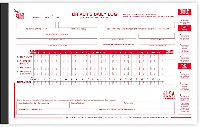 Driver Daily Log Books for Truck Drivers with 7 & 8 Day Recap - 35 Sets of Forms Per Log Book, 2-Ply Carbonless, 5.5" x 8.5", DOT Log Book for Truck Drivers, FMCSA Compliant, Easy Tear-Out, 1 Pack