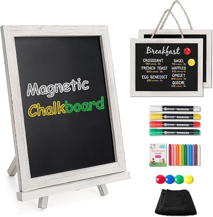 SELEAD 100% Real Wood Frame Chalkboard with Stand, String - 3 Pack Small 10x12 Inch Tabletop/Wall Hanging Magnetic Chalk Board Words Sign, Menu Display Board for Business, Farmhouse