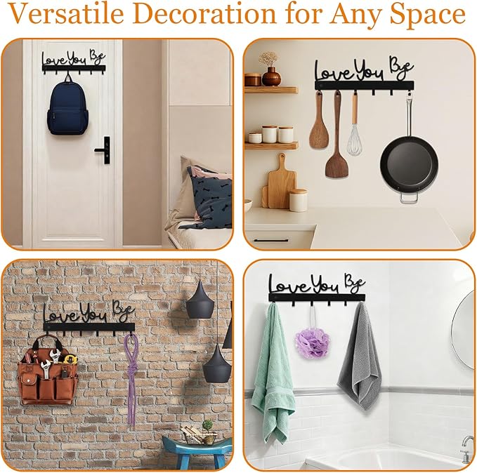 Key Holder for Wall,Key Hooks Organizer Hanger Rack Wall Mounted with Screws&Anchors,9.84inch/25cm Love You Bye Metal Wall Art Decor for Entryway Front Door Kitchen Hallway Garage Mudroom Office