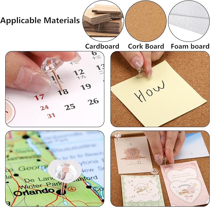 400Pcs Clear Push Pins 4 Types Thumb Tacks for Wall - Decorative Push Pins for Bulletin Board and Cork Board