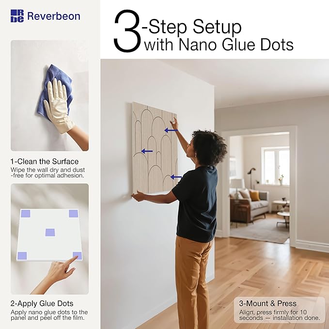 Reverbeon 6 PCS Acoustic Panels, 23.6x23.6 Inch Sound Absorbing Panels, Decorative Acoustic Wall Panels for Recording and Home Studio, Office with Double-Sided Adhesive Tape