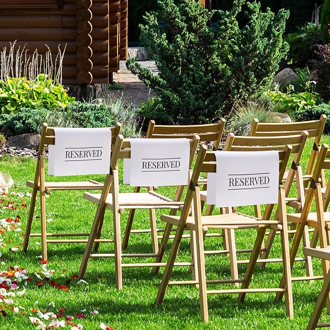 Buryeah 12 Pcs Reserved Seating Signs for Chairs Church Pew Reserved Chair Signs Placeholder with Printed Words for Weddings Parties Celebrations Receptions Church or Event (White)