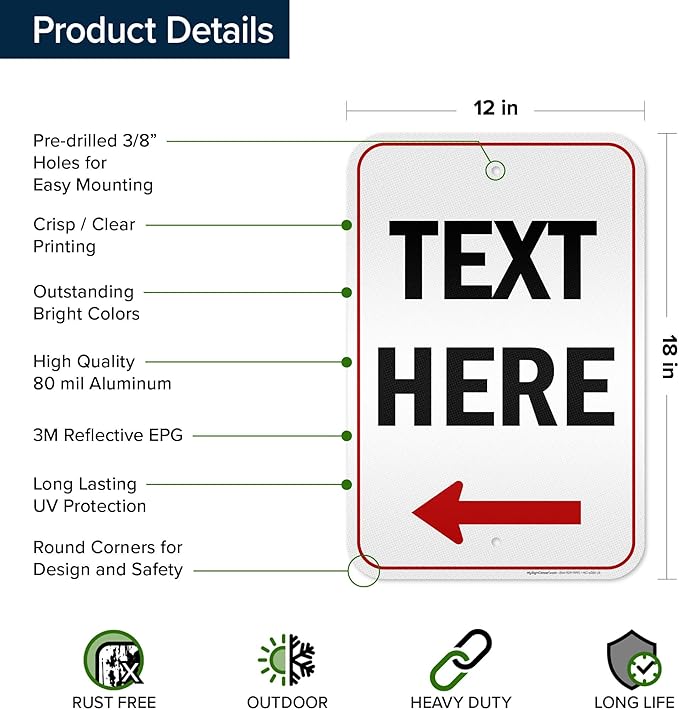 Custom Arrow,Custom Directional Sign, Left Arrow,12x18 Inches, 3M EGP Reflective, Rust Free .063 Aluminum, Fade Resistant, Made in USA by My Sign Center