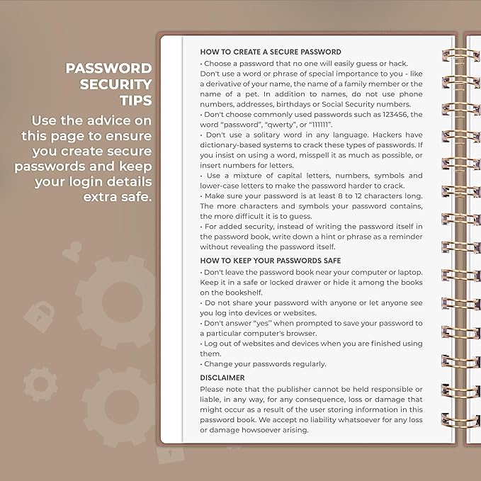 Clever Fox Password Book Spiral – Internet Address & Password Organizer with Laminated Alphabetical Tabs – Password Keeper Journal – Hardcover, Medium Size, 6.1x7.7” (Dark Terracotta)