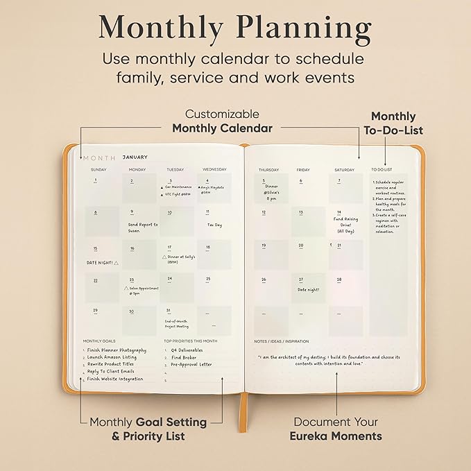 Mantra Planner 2026 Planner, Daily Journal & Gratitude Journal All-In-One with To Do List, Self Care Prompts & Habit Tracker - 7 x 10 - Orange