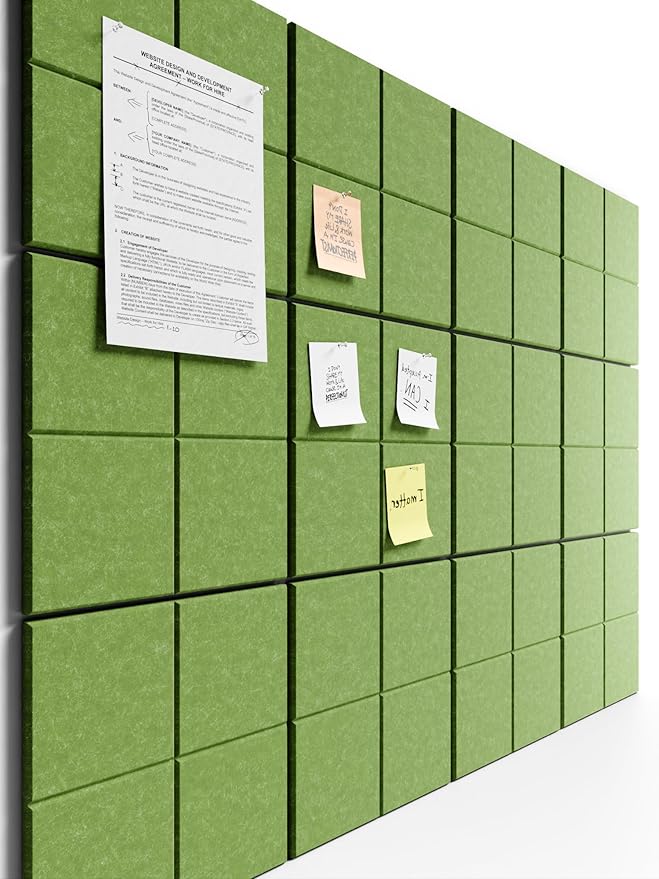 Bumusty Large Cork Board Alternative-47 x35 Felt Bulletin Board Tiles, with 30 Pushpins, 70 Adhesive Tabs, 12-Pack Slat Wall Paneling, Cork Boards for Office Push Pin Board Felt Board-Kelly Green