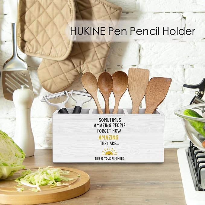 HUKINE Thank You Gifts Pen Holder for Desk Decoration, Sometimes Amazing People Forget Wooden Box Sign Pencil Holder Organizer for Home Office Desk Accessories, Appreciation Gifts for Coworkers