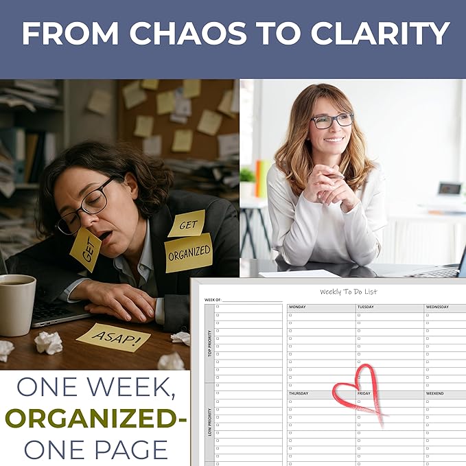 Life Charge Weekly To Do List Planner Notepad, 60 Page Task Planning Pad with Daily Checklist, Priority To-Do Checkboxes & Notes, Desk Notebook for Office Organization & Productivity, 11 x 8.5
