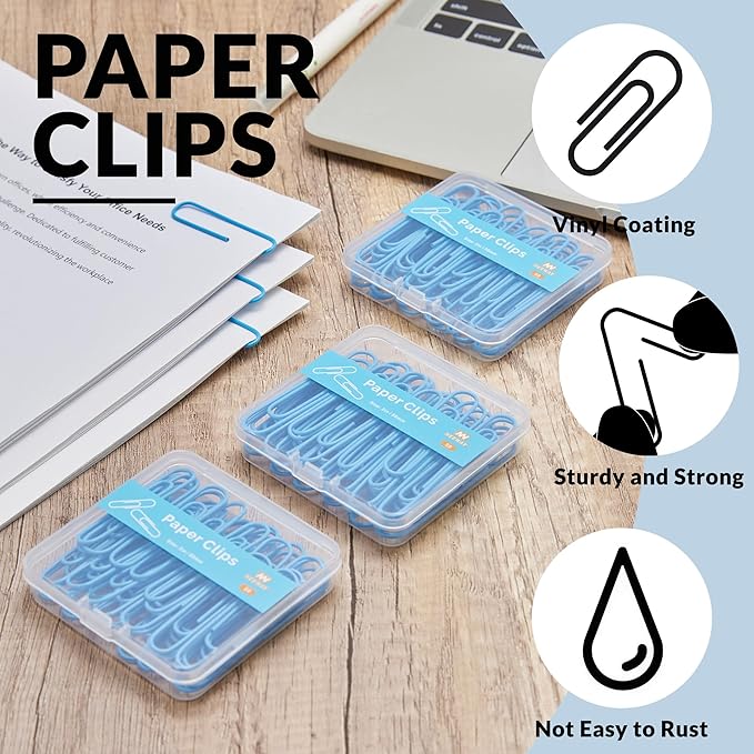 NEEWAY Colorful Large Paper Clips, 2 Inch Jumbo Paper Clips, 150 Count, 3 Pack of 50 (Blue)