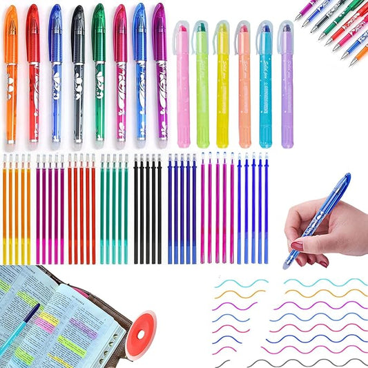 ZAYSWDNS 55 Pcs Bible Journaling Kit With 6 Gel Highlighters 8 Colorful Erasable Gel Pens and 40 Refills & 1 Erasable Gel Pen Eraser,No Bleed, for Bible Study Journaling Planner Notes School Supplies