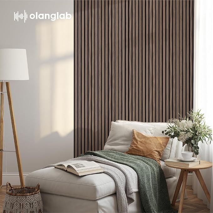 Olanglab Wood Slat Wall Panels, Wooden Acoustic Wall Panels, 94.5"x12.6" Each 3D Wall Panels for Interior Wall Decor, 4 Pack in Total 94.5"x50.4" (Dark Walnut)