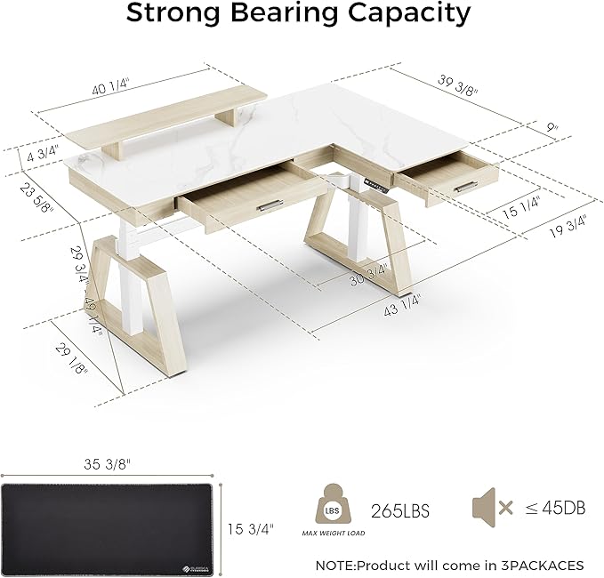 EUREKA ERGONOMIC Electric Standing Desk with Dual Drawers,63 Inches Height Adjustable L-Shaped Office Desk,Sit Stand Desk Ergonomic Executive Desk Computer Workstations with Monitor Stand,Right/White