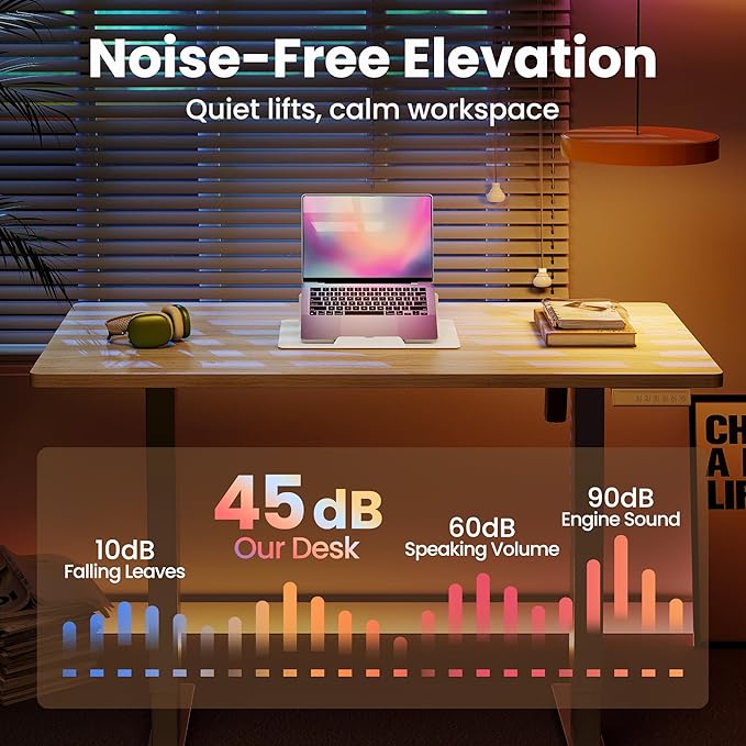 HUANUO 43 x 24 inch Electric Standing Desk Adjustable Height, 4 Memory Height Settings, Sit Stand Up Desk for Home Office & Computer Workstation, Light Walnut