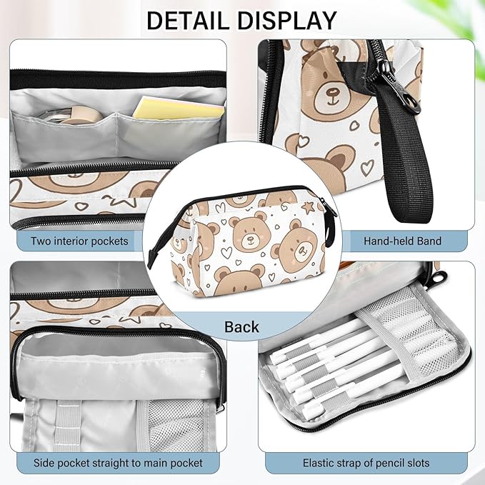 Bolaz Big Capacity Pencil Pen Case Pouch Bag School College Office Organizer for Teens Girls Adults Student-Cute Bear