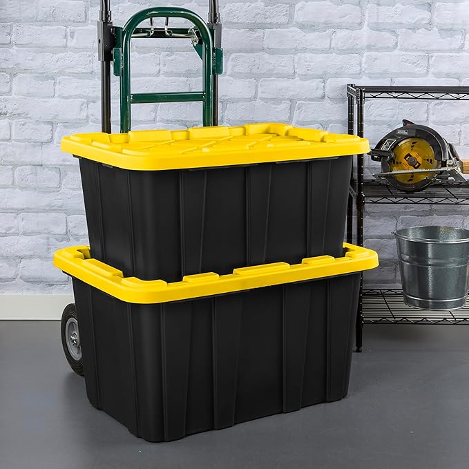 Sterilite 12-Pack Industrial Tote, Plastic Storage Container Bins with Lids, 27 Gallon - Heavy-Duty Organizing Containers for Closet, Bathroom, and Office
