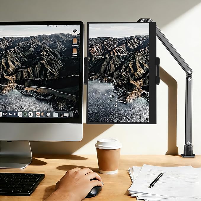 Urmust Portable Monitor Stand 15.6", iPad Stand for Desk, Portable Monitor Holder up to 18.5" Holds, Adjustable Desktop Tablet Arm Mount, Apple iPad Holder for Desk, for 4.7"-12.9" i Pad Pro/Air/Mini
